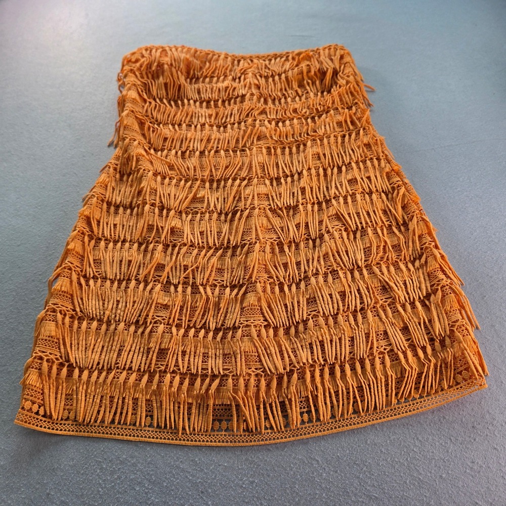 Let Me Be Anthropologie Orange Fringe Strapless Mini Dress Womens S Boho